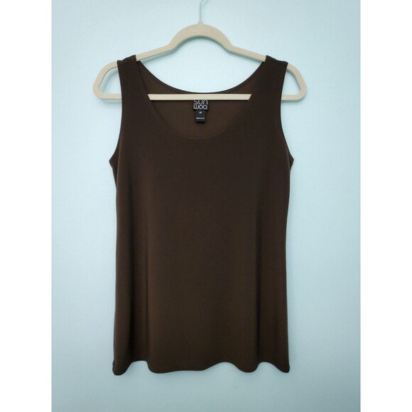 CLARA SUN WOO Tank Top Women XS Brown Scoop Neck Office Packable Classic Chic - Picture 1 of 6
